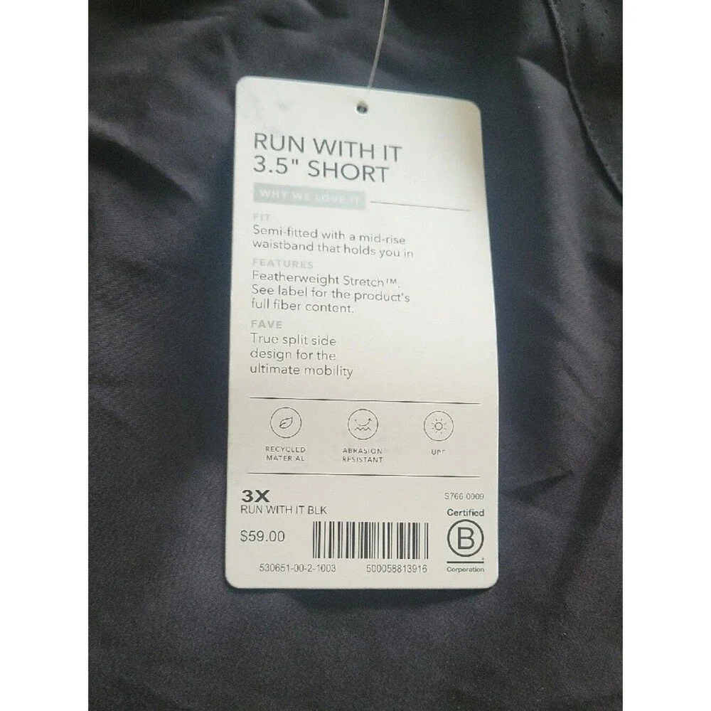 Athleta Run With It Shorts Sz 3X Black Womens NWT 3.5